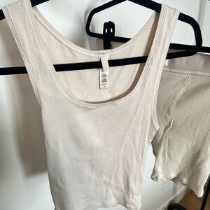 SKIMS Ribbed Cream Tank Top and boxers